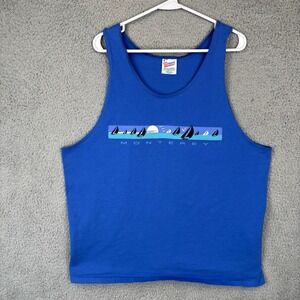 Vintage 90s Hanes Heavyweight Tank Top Mens XL Blue Monterey Yacht Boating USA